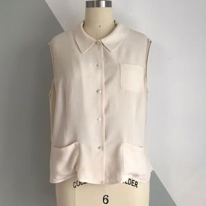 ⋒ DKNY 100% Silk Button Up Collared Tank Top